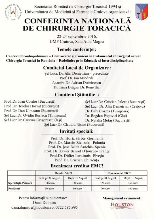 invitatie conferinta nationala de chirurgie toracica 2016 umf craiova